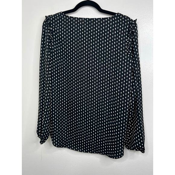 VAN HEUSEN Size Large Printed Top with Tie-Up Neckline Long Sleeve B&W - Picture 13 of 16